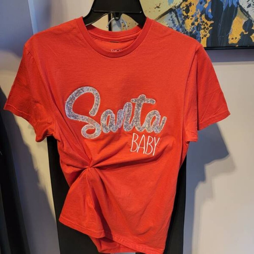 NEW Red Tee with Silver Sequin Santa Baby